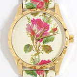  Shop Authentic Gucci G Timeless Floral Gold Dial White Leather Strap Watch For Women - YA1264084 - Luxxuri