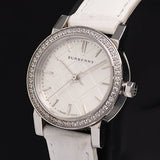  Shop Authentic Burberry The City White Diamonds Dial White Leather Strap Watch for Women - BU9221 - Luxxuri