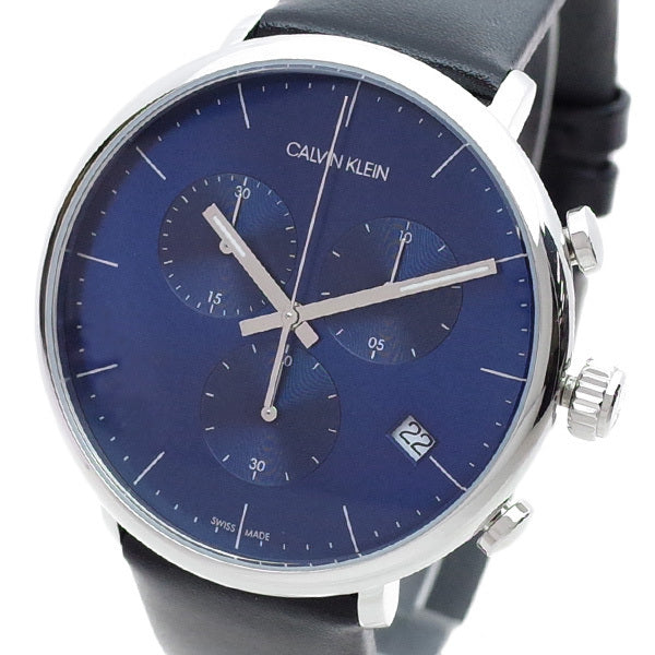  Shop Authentic Calvin Klein High Noon Chronograph Blue Dial Black Leather Strap Watch for Men - K8M271CN - Luxxuri