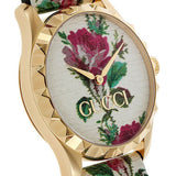  Shop Authentic Gucci G Timeless Floral Gold Dial White Leather Strap Watch For Women - YA1264084 - Luxxuri