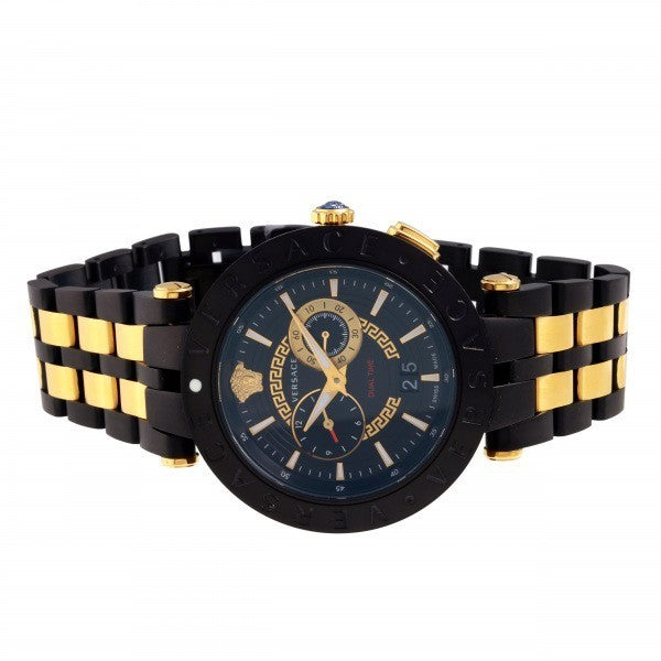  Shop Authentic Versace V-Race Analog Quartz Black Dial Two Tone Steel Strap Watch For Men - VEBV00619 - Luxxuri