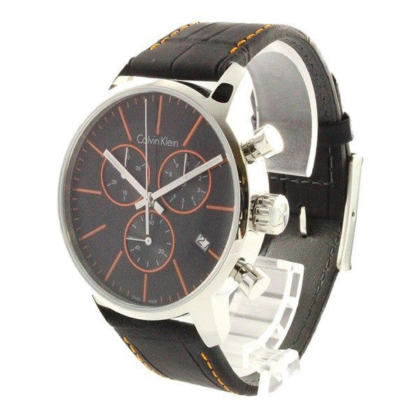 Shop Authentic Calvin Klein City Chronograph Black Dial Black Leather Strap Watch for Men - K2G271C1 - Luxxuri