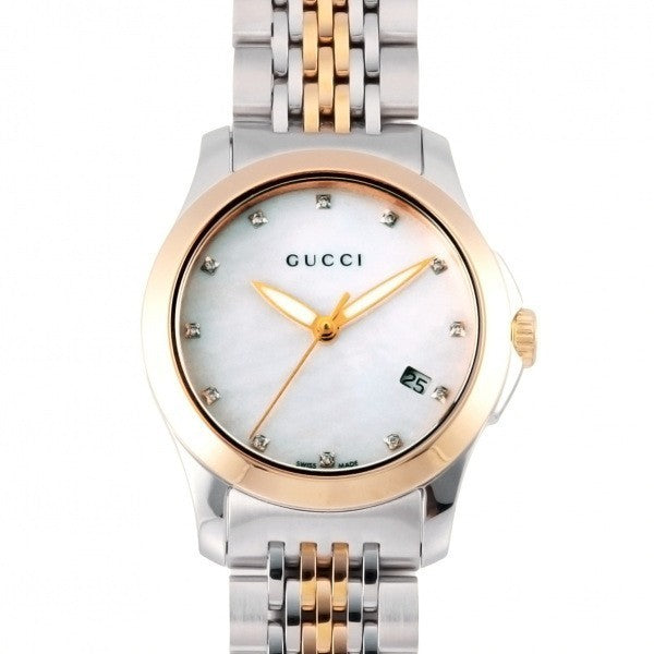  Shop Authentic Gucci G Timeless Diamonds Mother of Pearl Dial Two Tone Mesh Bracelet Watch For Women - YA126514 - Luxxuri