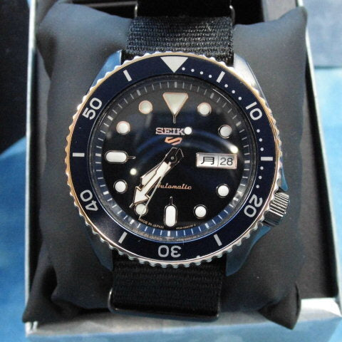 Seiko 5 Sports Automatic Blue Dial Black NATO Strap Watch for Men - SBSA098