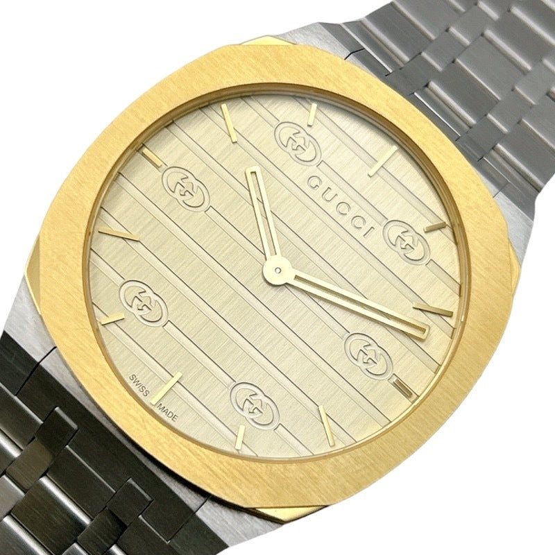  Shop Authentic Gucci 25H Quartz Gold Dial Silver Steel Strap Watch for Men - YA163405 - Luxxuri