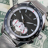  Shop Authentic Maserati Traguardo Chronograph Black Dial Silver Mesh Bracelet Watch For Men - R8873612008 - Luxxuri