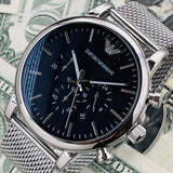  Shop Authentic Emporio Armani Luigi Black Dial Silver Mesh Bracelet Watch For Men - AR8032 - Luxxuri