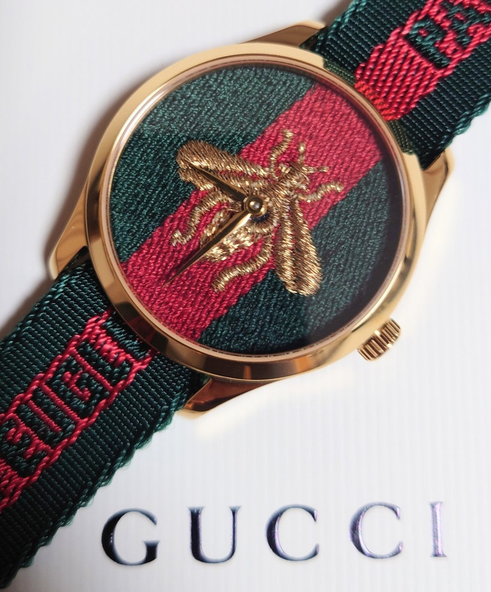  Shop Authentic Gucci G Timeless Quartz Green & Red Dial Green & Red NATO Strap Watch For Men - YA126487A - Luxxuri