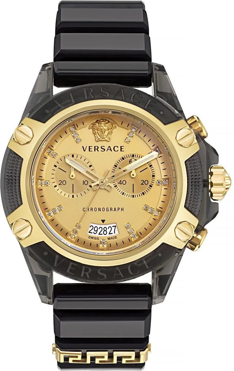  Shop Authentic Versace Icon Active Chrono Gold Dial Black Silicone Strap Unisex Watch - VEZ701623 - Luxxuri