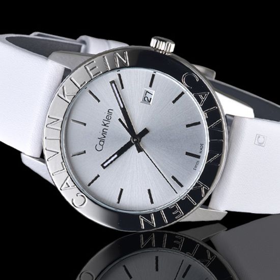  Shop Authentic Calvin Klein Steady Silver Dial White Leather Strap Watch for Women - K7Q211L6 - Luxxuri