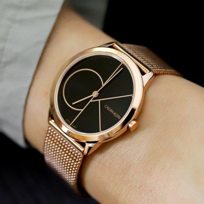  Shop Authentic Calvin Klein Minimal Black Dial Rose Gold Mesh Bracelet Watch for Men - K3M22621 - Luxxuri