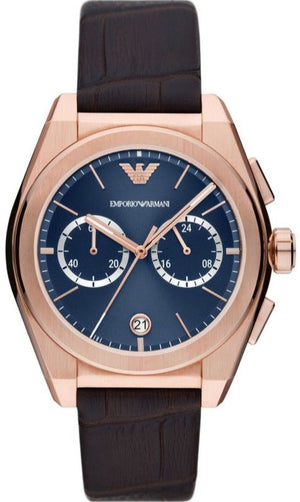  Shop Authentic Emporio Armani Federico Chronograph Blue Dial Brown Leather Strap Watch For Men - AR11563 - Luxxuri