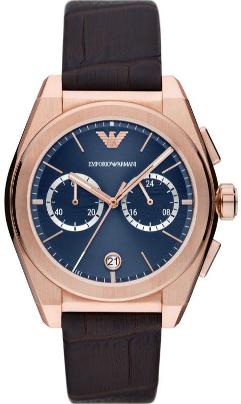  Shop Authentic Emporio Armani Federico Chronograph Blue Dial Brown Leather Strap Watch For Men - AR11563 - Luxxuri