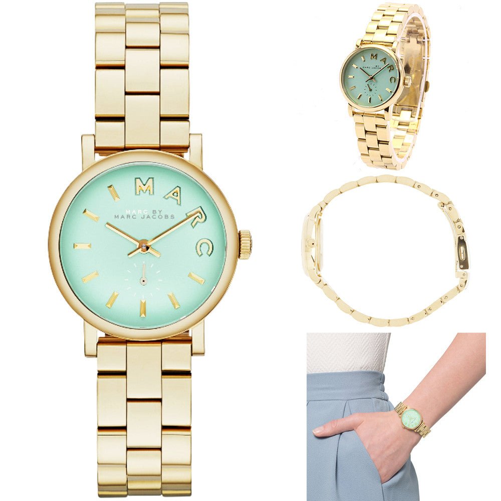  Shop Authentic Marc Jacobs Baker Mint Green Dial Gold Steel Strap Watch for Women - MBM3284 - Luxxuri