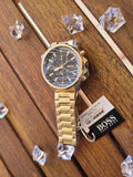  Shop Authentic Hugo Boss Globetrotter Chronograph Black Dial Gold Steel Strap Watch for Men - 1513932 - Luxxuri