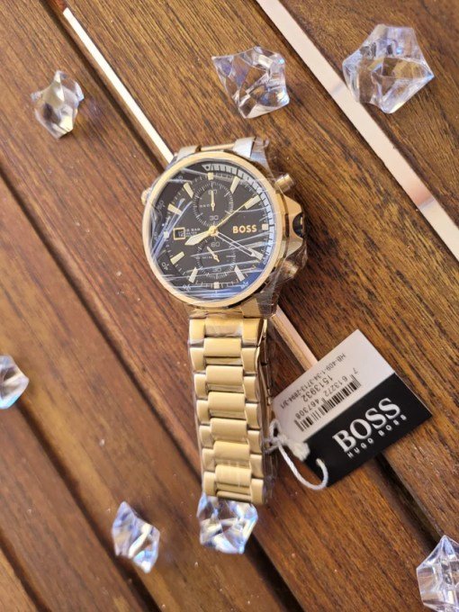  Shop Authentic Hugo Boss Globetrotter Chronograph Black Dial Gold Steel Strap Watch for Men - 1513932 - Luxxuri