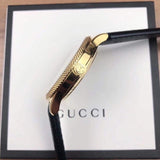  Shop Authentic Gucci Eryx Automatic Chevron Gold Dial Black Leather Strap Watch For Men - YA126340 - Luxxuri
