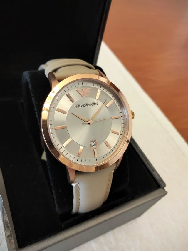  Shop Authentic Emporio Armani Classic Quartz Silver Dial Beige Leather Strap Watch For Men - AR2464 - Luxxuri