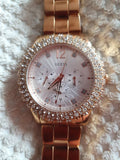  Shop Authentic Guess Dazzler Diamonds Silver Dial Rose Gold Steel Strap Watch for Women - W0335L3 - Luxxuri