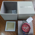 Michael Kors Layton Chronograph Red Dial Silver Steel Strap Watch For Men - MK8822