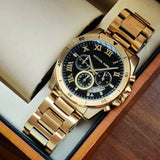 Shop Authentic Michael Kors Brecken Chronograph Quartz Black Dial Gold Steel Strap Watch For Men - MK8481 - Luxxuri