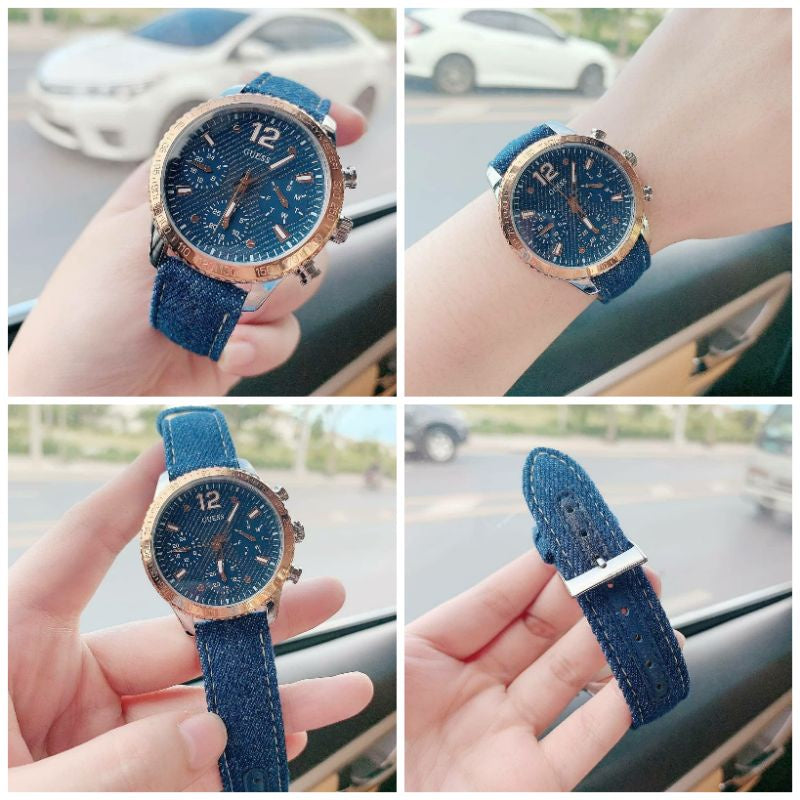  Shop Authentic Guess Marina Chronograph Blue Dial Blue Denim Strap Watch For Women - W1057L1 - Luxxuri