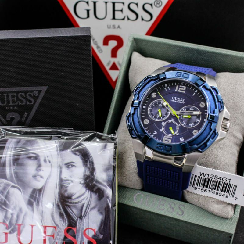  Shop Authentic Guess Genesis Multi Function Analog Blue Dial Blue Rubber Strap Watch For Men - W1254G1 - Luxxuri
