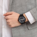  Shop Authentic Armani Exchange Hampton Quartz Blue Dial Black Leather Strap Watch for Men - AX2411 - Luxxuri