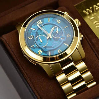  Shop Authentic Michael Kors Runway Stop Hunger Blue Dial Gold Steel Strap Watch for Men - MK8315 - Luxxuri