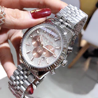 Michael Kors Lexington Chronograph Silver Dial Silver Steel Strap Watch for Men - MK8515