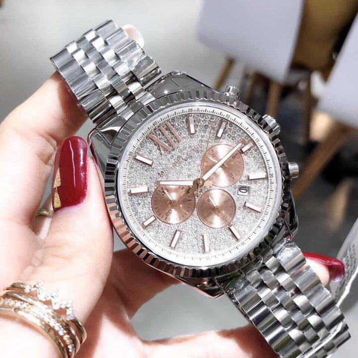  Shop Authentic Michael Kors Lexington Chronograph Silver Dial Silver Steel Strap Watch for Men - MK8515 - Luxxuri