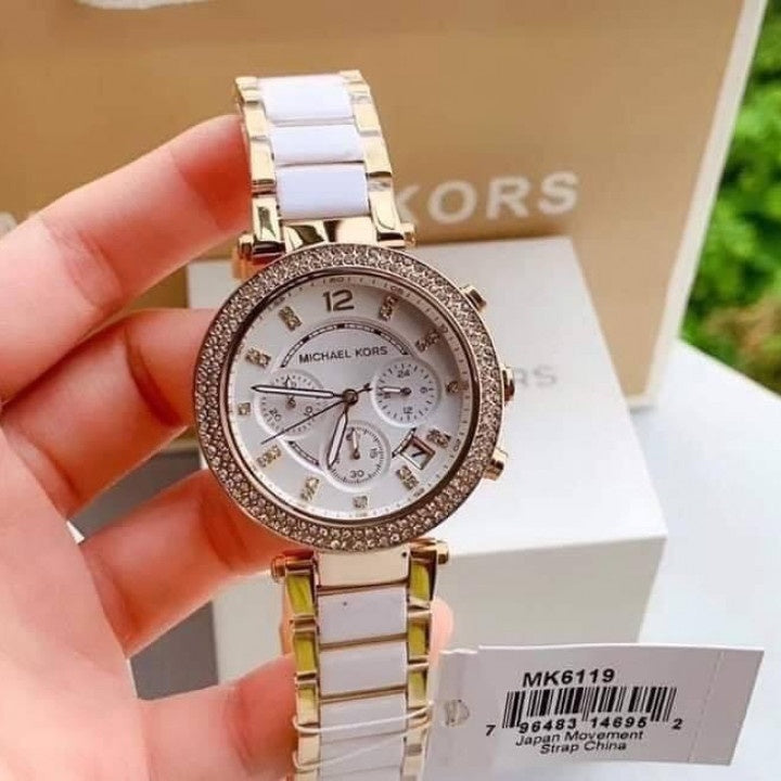Michael Kors Parker White Dial Two Tone Steel Strap Watch for Women - MK6119