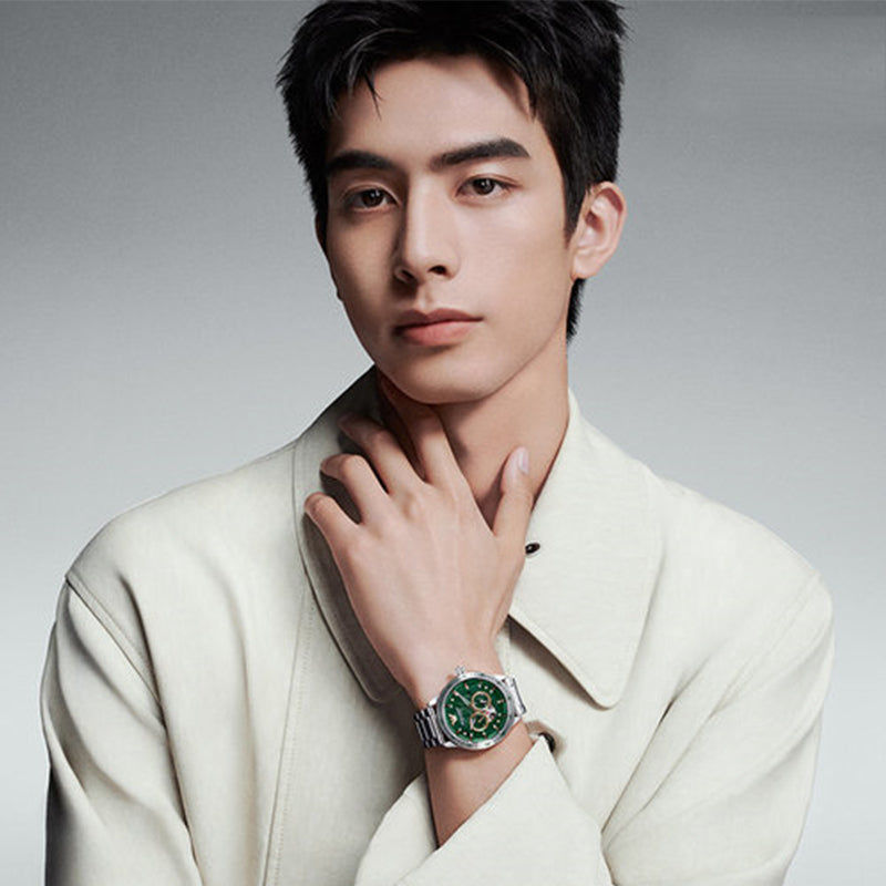  Shop Authentic Emporio Armani Meccanico Chronograph Automatic Green Dial Silver Steel Strap Watch For Men - AR60053 - Luxxuri