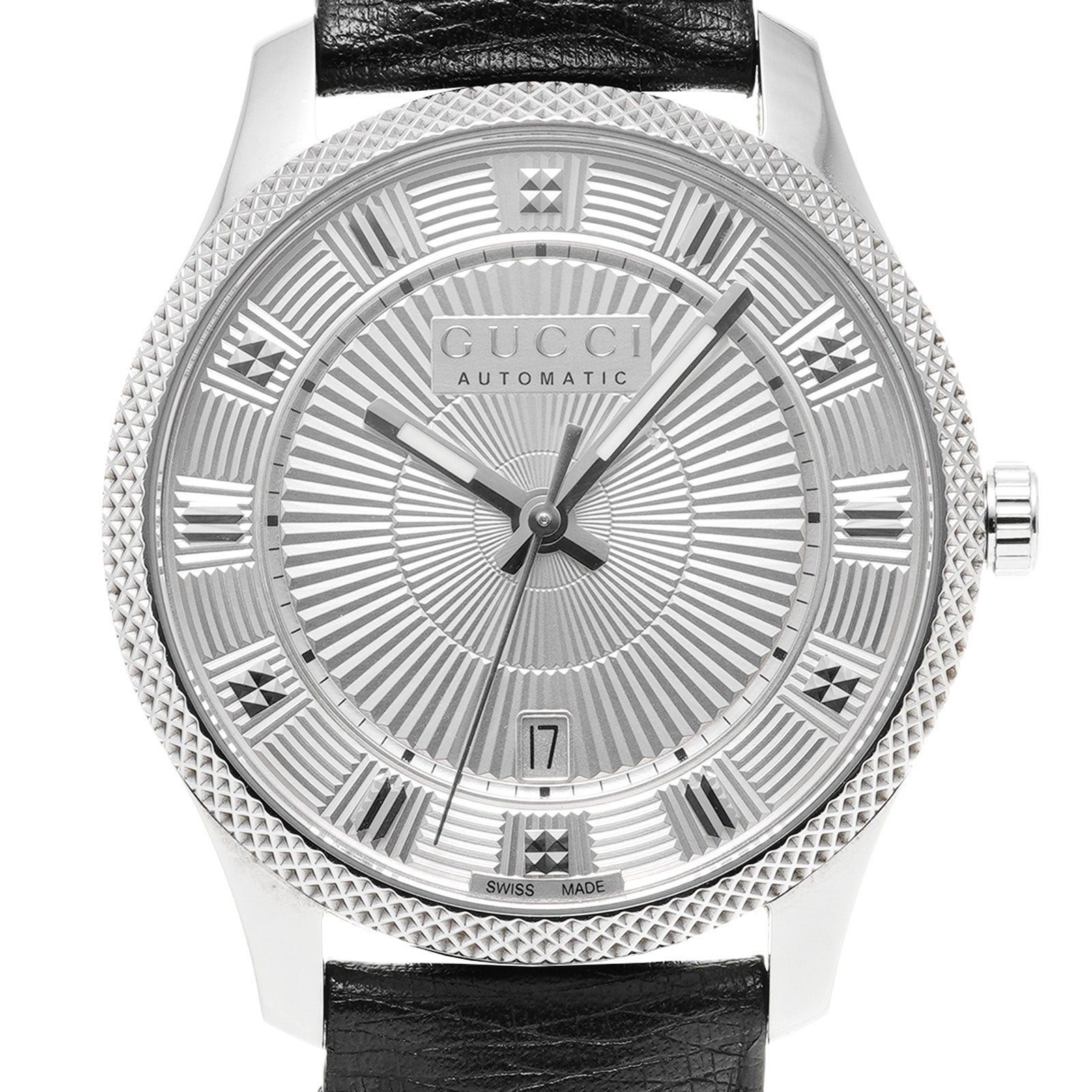  Shop Authentic Gucci G Timeless Eryx Silver Dial Black Leather Strap Watch For Men - YA126338 - Luxxuri