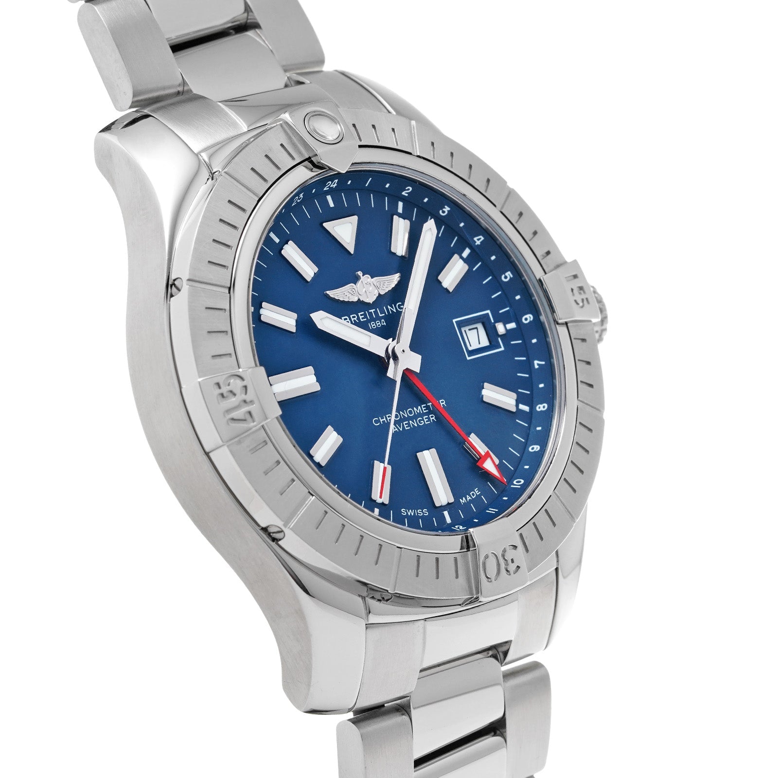  Shop Authentic Breitling Avenger Automatic GMT 45 Blue Dial Silver Steel Strap Watch for Men - A32395101C1A1 - Luxxuri
