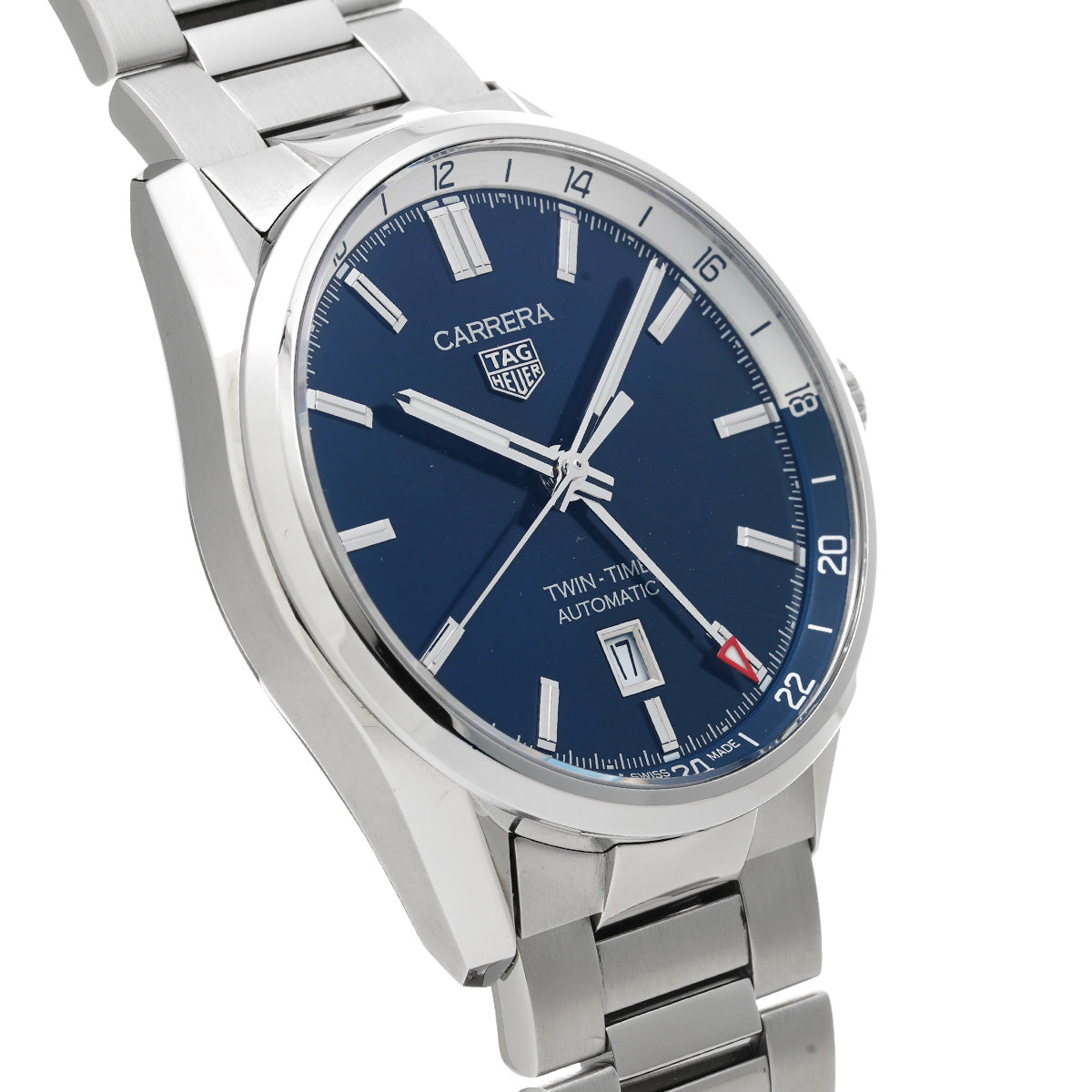  Shop Authentic Tag Heuer Carrera Twin Time Blue Dial Silver Steel Strap Watch for Men - WBN201A.BA0640 - Luxxuri