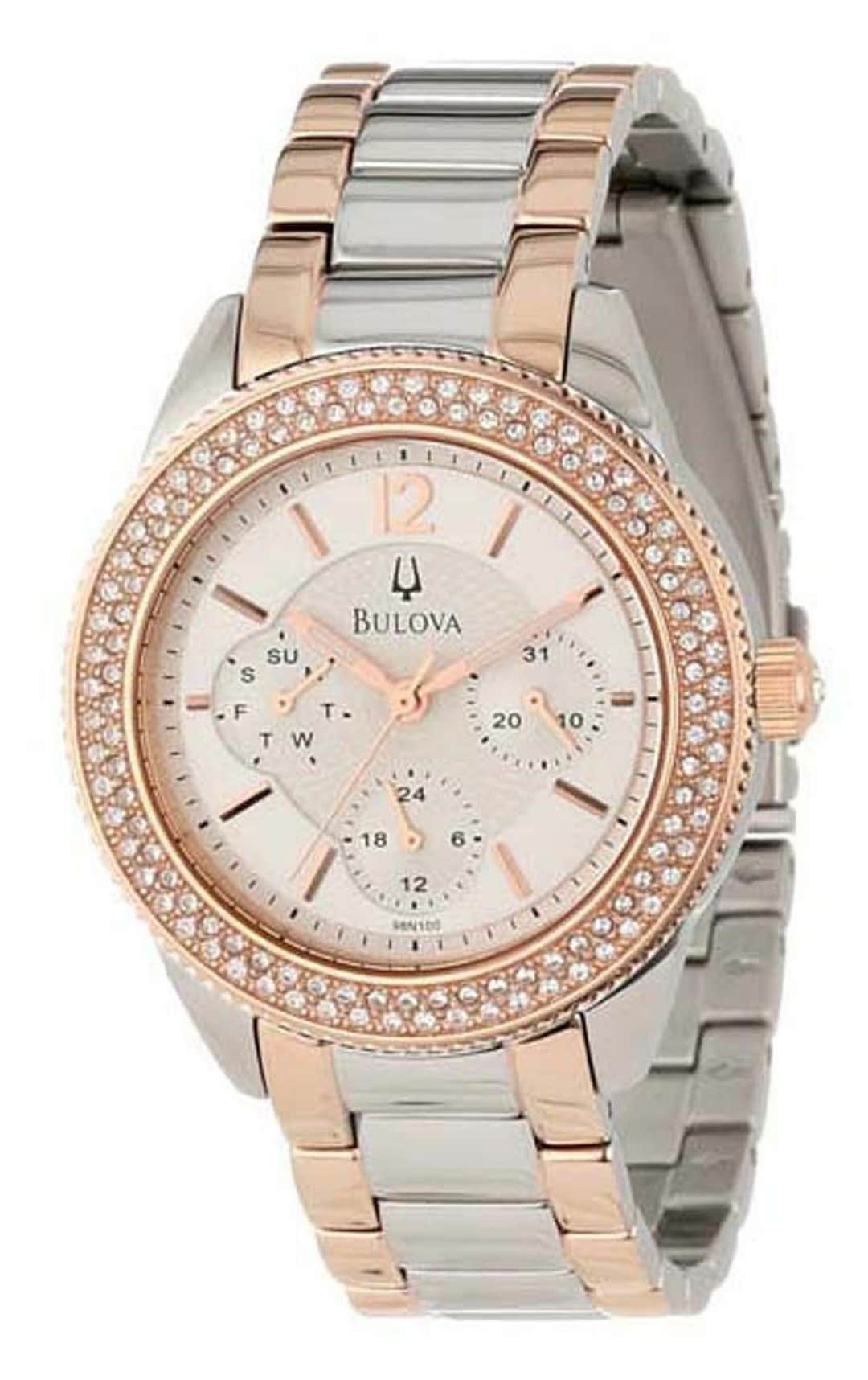  Shop Authentic Bulova Crystal Collection Silver Dial Two Tone Steel Strap Watch for Women - 98N100 - Luxxuri