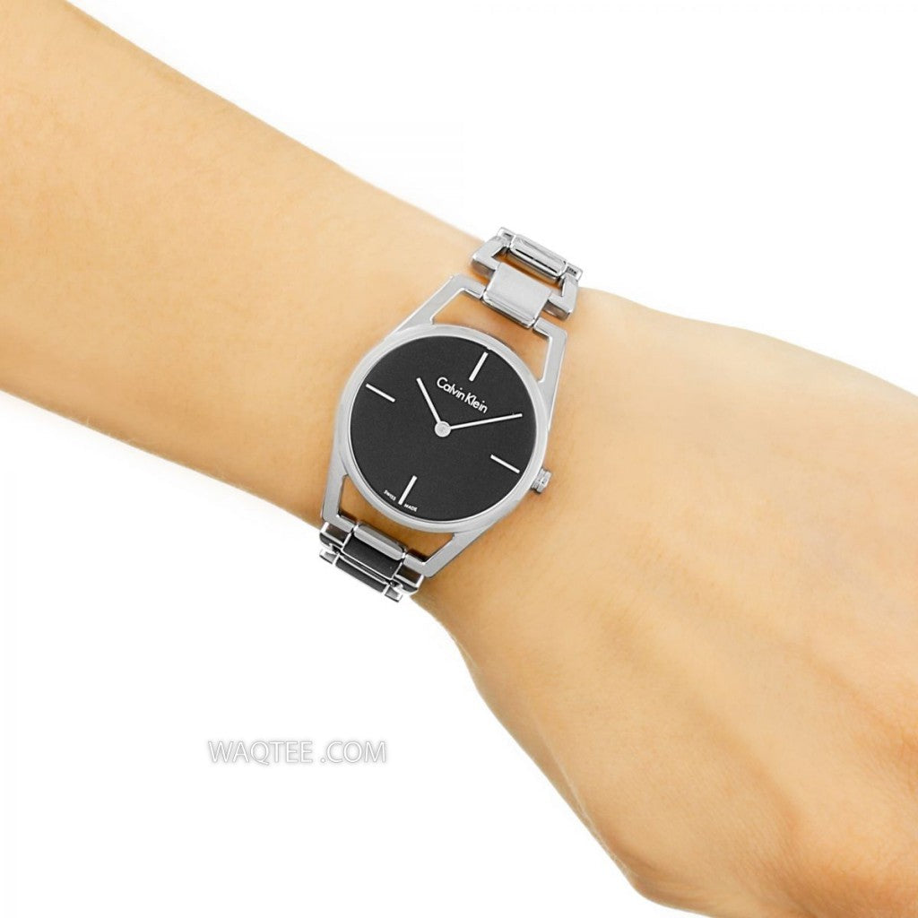  Shop Authentic Calvin Klein Dainty Black Dial Silver Steel Strap Watch for Women - K7L23141 - Luxxuri