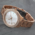  Shop Authentic Michael Kors Lilane Three Hand Mother of Pearl White Dial Rose Gold Steel Strap Watch For Women - MK4557 - Luxxuri