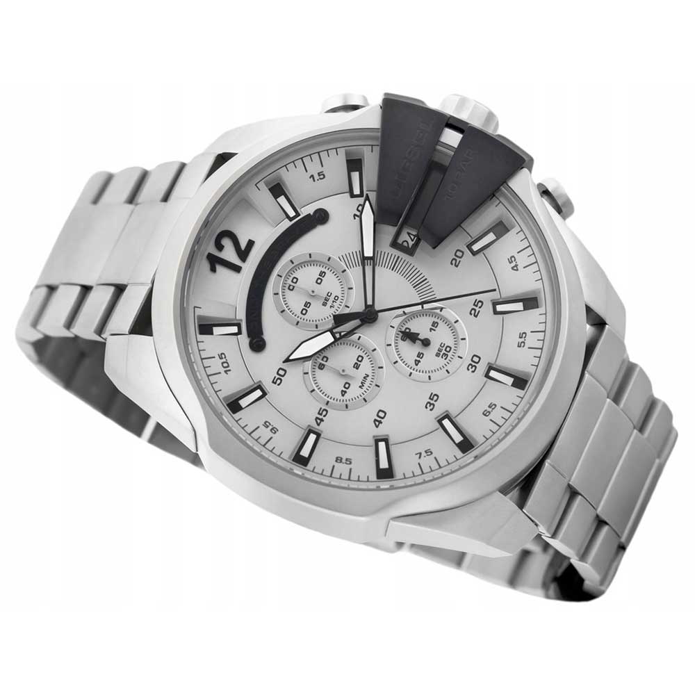  Shop Authentic Diesel Mega Chief Chronograph Silver Dial Silver Steel Strap Watch For Men - DZ4501 - Luxxuri