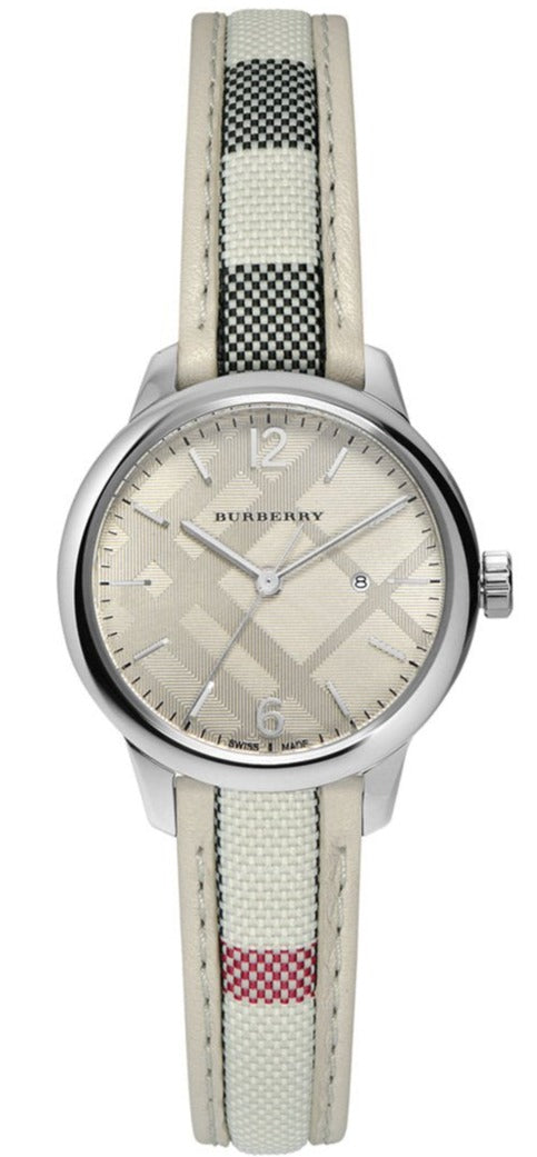  Shop Authentic Burberry The Classic Guilloche Silver Dial Grey Leather Strap Watch for Women - BU10113 - Luxxuri