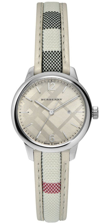  Shop Authentic Burberry The Classic Guilloche Silver Dial Grey Leather Strap Watch for Women - BU10113 - Luxxuri