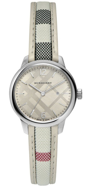  Shop Authentic Burberry The Classic Guilloche Silver Dial Grey Leather Strap Watch for Women - BU10113 - Luxxuri