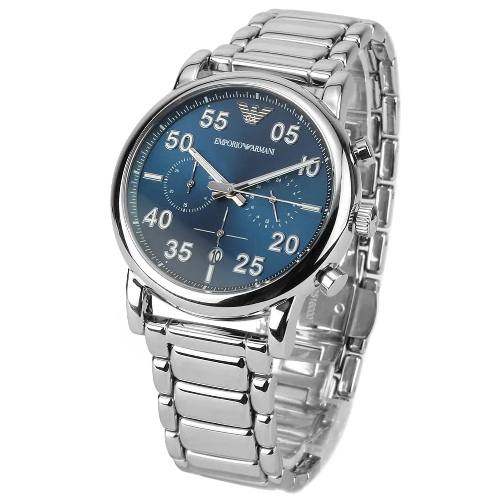  Shop Authentic Emporio Armani Luigi Chronograph Blue Dial Silver Steel Strap Watch For Men - AR11132 - Luxxuri