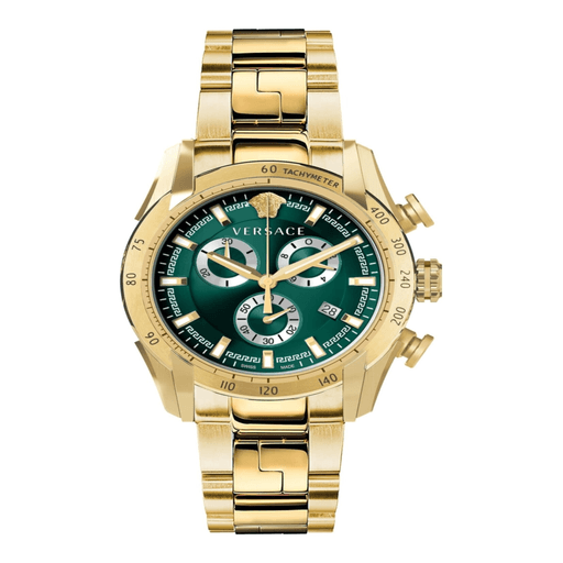  Shop Authentic Versace V-Ray Chronograph Quartz Green Dial Gold Steel Strap Watch For Men - VE2I00621 - Luxxuri
