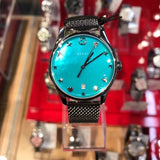  Shop Authentic Gucci G-Timeless Turquiose Mother of Pearl Dial Silver Mesh Bracelet Watch For Women - YA1264039 - Luxxuri