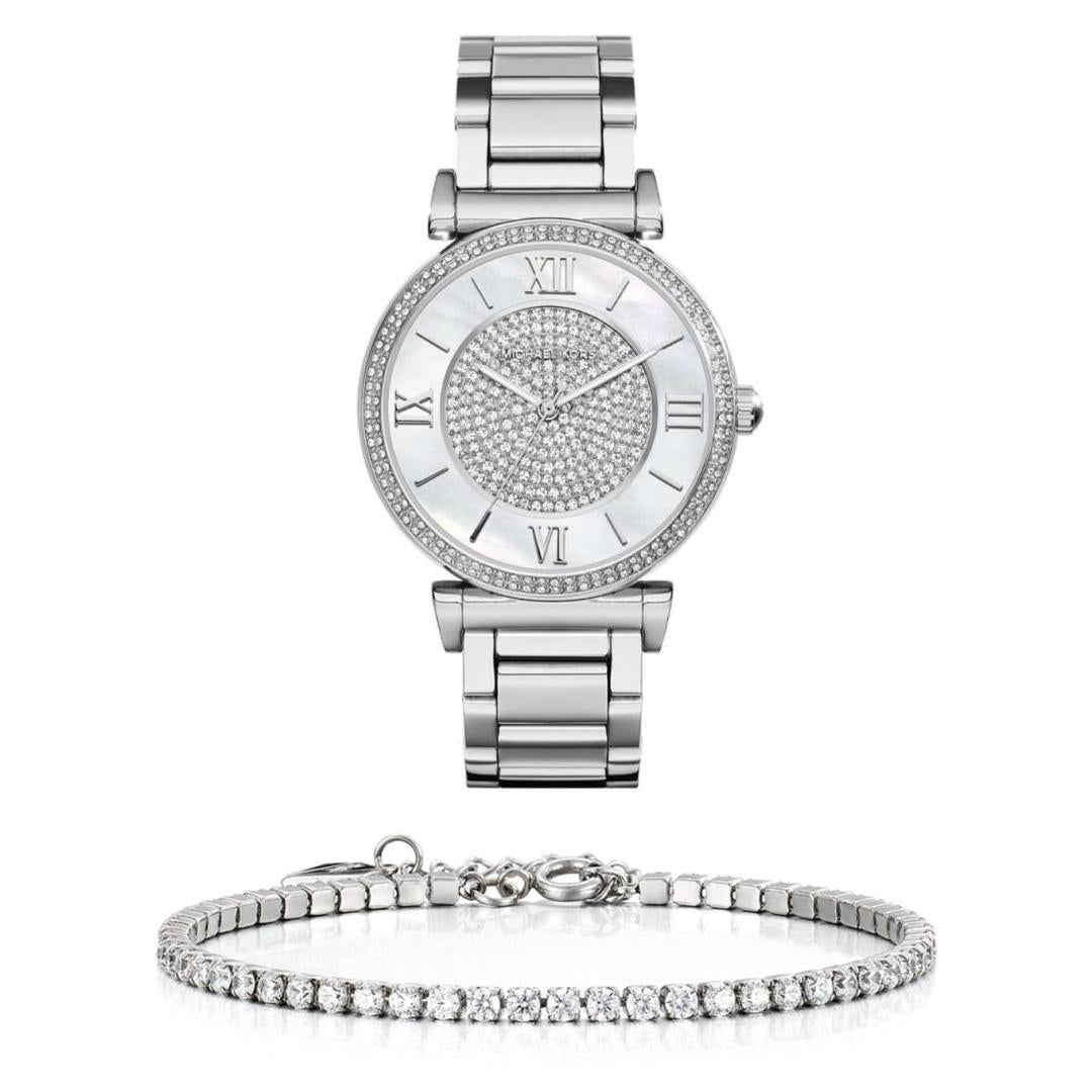  Shop Authentic Michael Kors Catlin Silver Dial Silver Steel Strap Watch for Women - MK3355 - Luxxuri