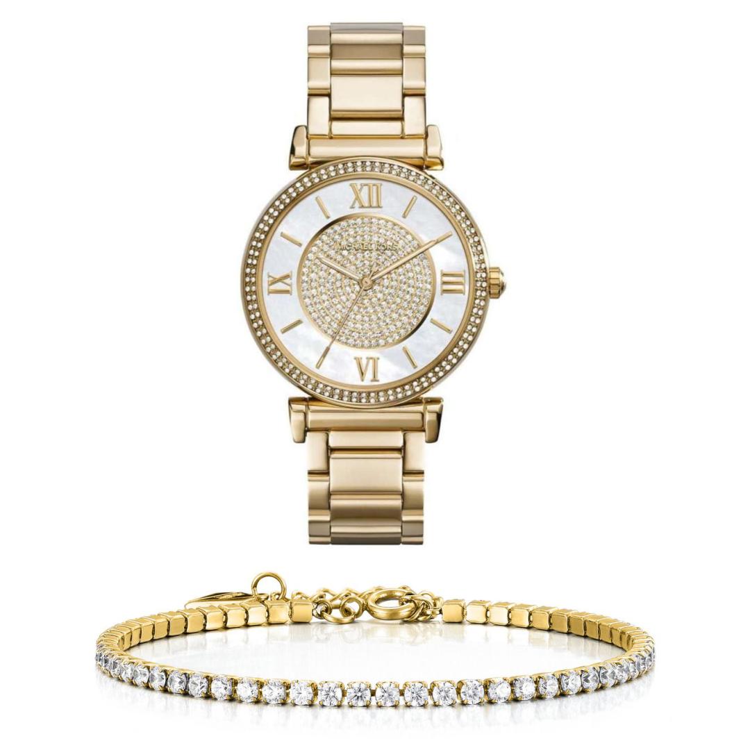  Shop Authentic Michael Kors Catlin Mother of Pearl Dial Gold Steel Strap Watch for Women - MK3332 - Luxxuri