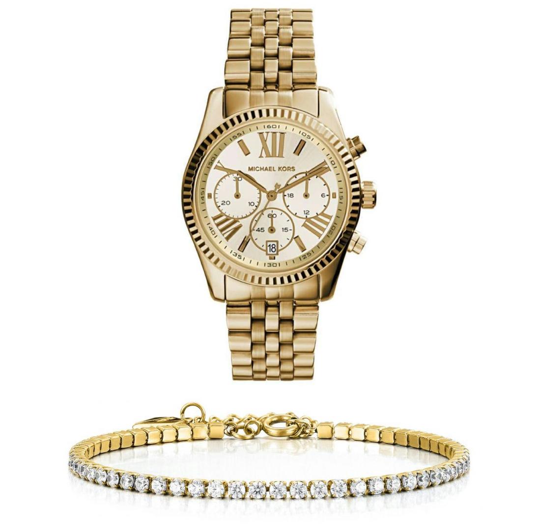  Shop Authentic Michael Kors Lexington Chronograph Gold Dial Gold Steel Strap Watch for Women - MK5556 - Luxxuri