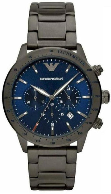  Shop Authentic Emporio Armani Mario Chronograph Blue Dial Grey Steel Strap Watch For Men - AR80045 - Luxxuri